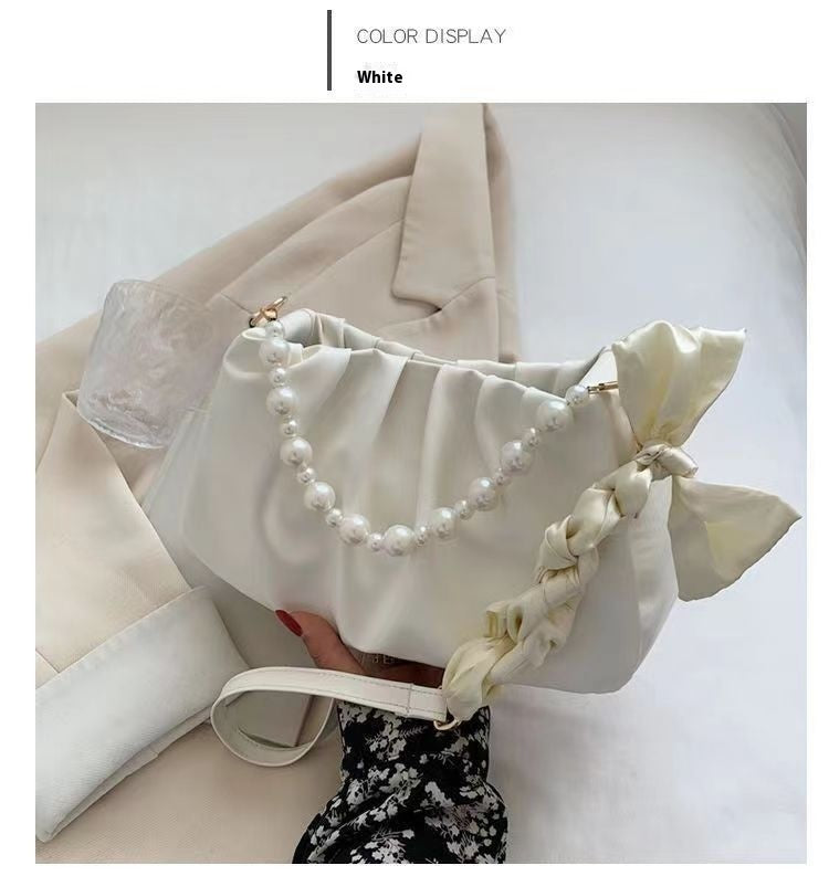 New Summer High-grade Pearl Pleated Cloud Shoulder Handbag