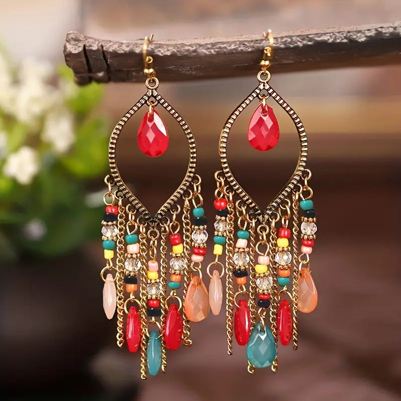 CRYSTAL BEADED TASSEL EARRINGS