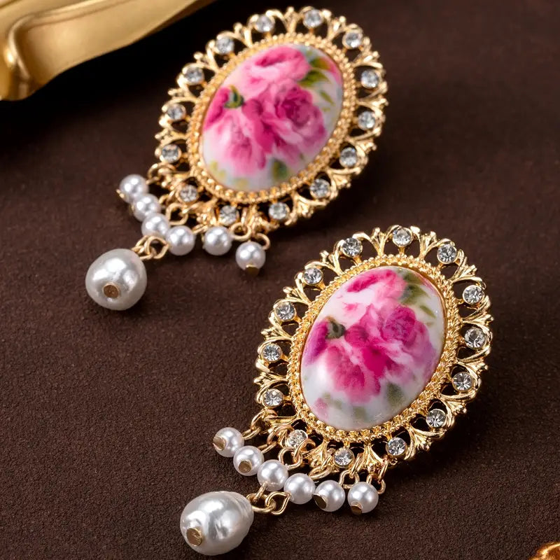 VINTAGE FLORAL PINK EARRINGS