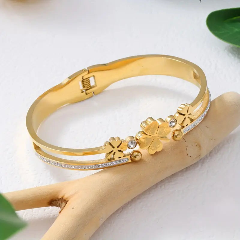 STAINLESS STEEL RHINESTONE INLAY BRACELET