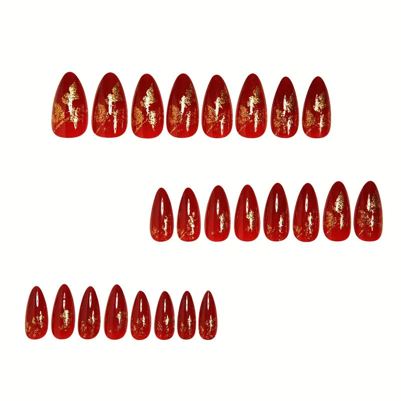 RED WITH GOLDEN LEAF NAILS