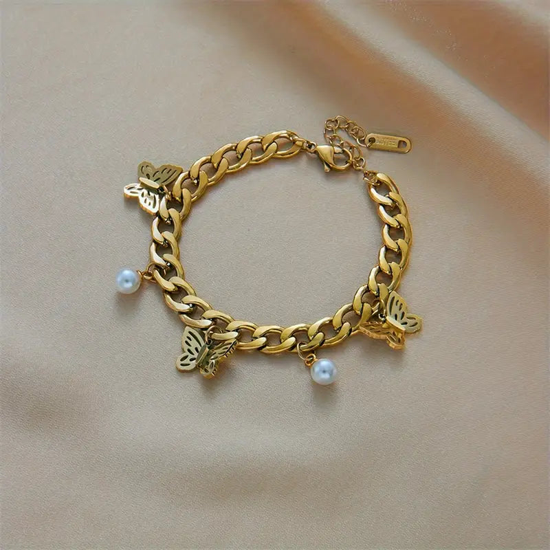 STAINLESS STEEL BRACELET WITH BUTTERFLY CHARMS