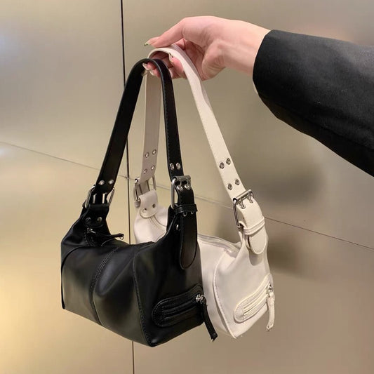 Retro Leather Zip One Shoulder Portable Underarm Bag