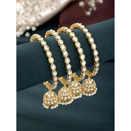 Gold Plated Kundan & Beads Studded Bangle