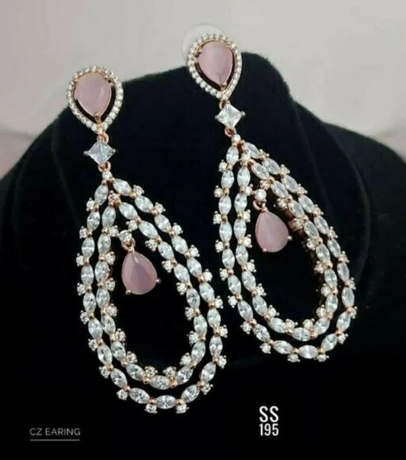 Pink Ruby Stone Drop Earrings