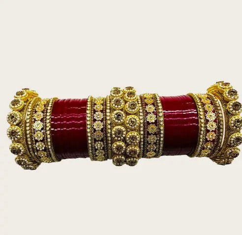 Maroon Color Punjabi Bridal Chuda For Wedding, Rajwadi Dulhan Chuda