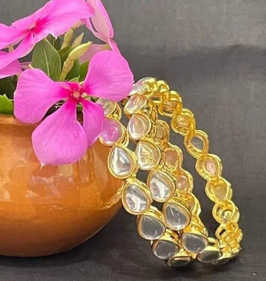 Gold-Plated White Kundan  Bangles