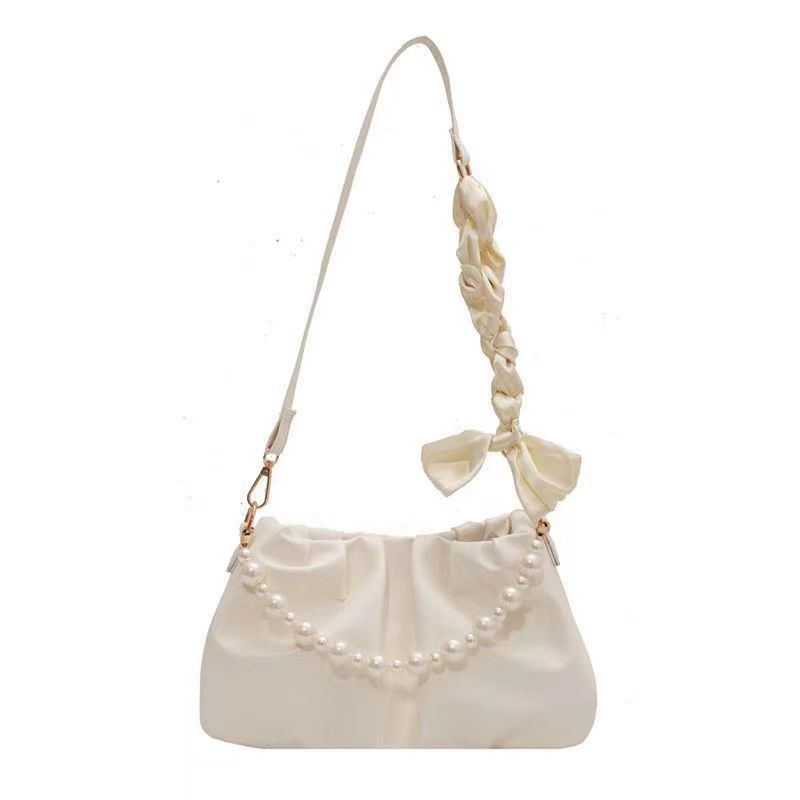 New Summer High-grade Pearl Pleated Cloud Shoulder Handbag