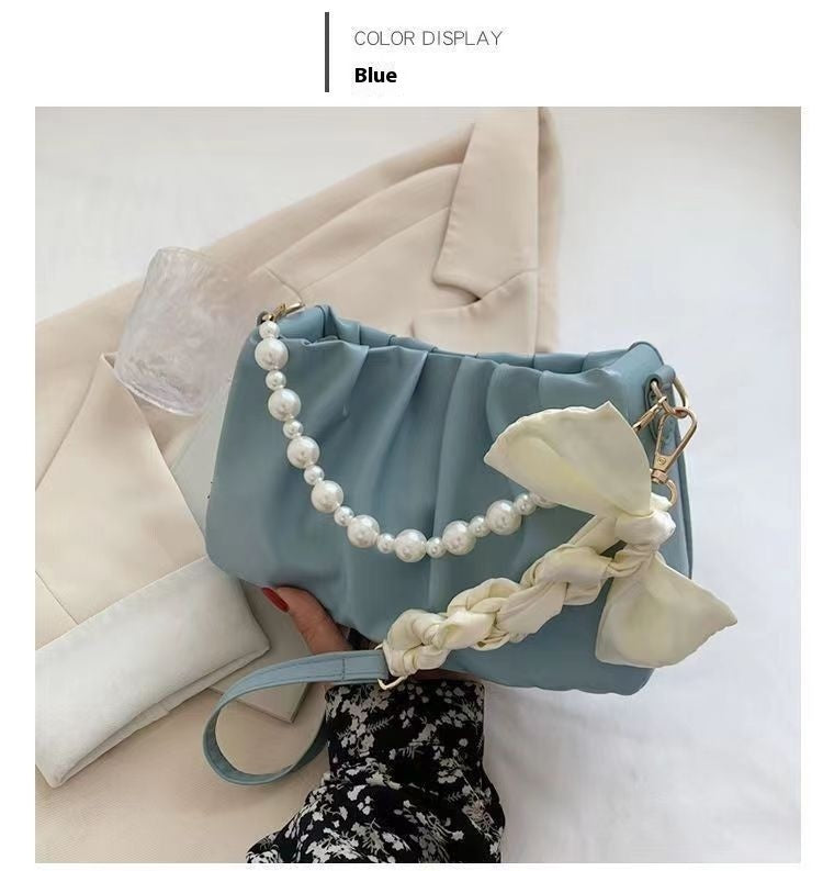 New Summer High-grade Pearl Pleated Cloud Shoulder Handbag
