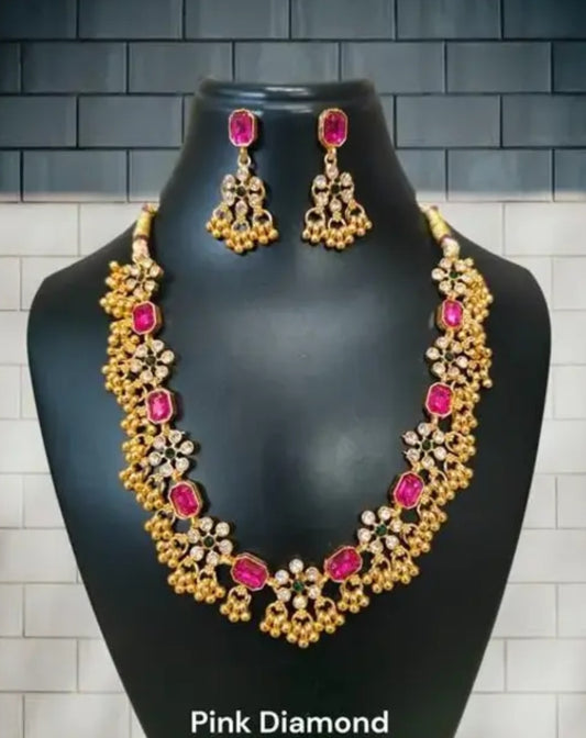 Gold Plated Pink Diamond Necklace