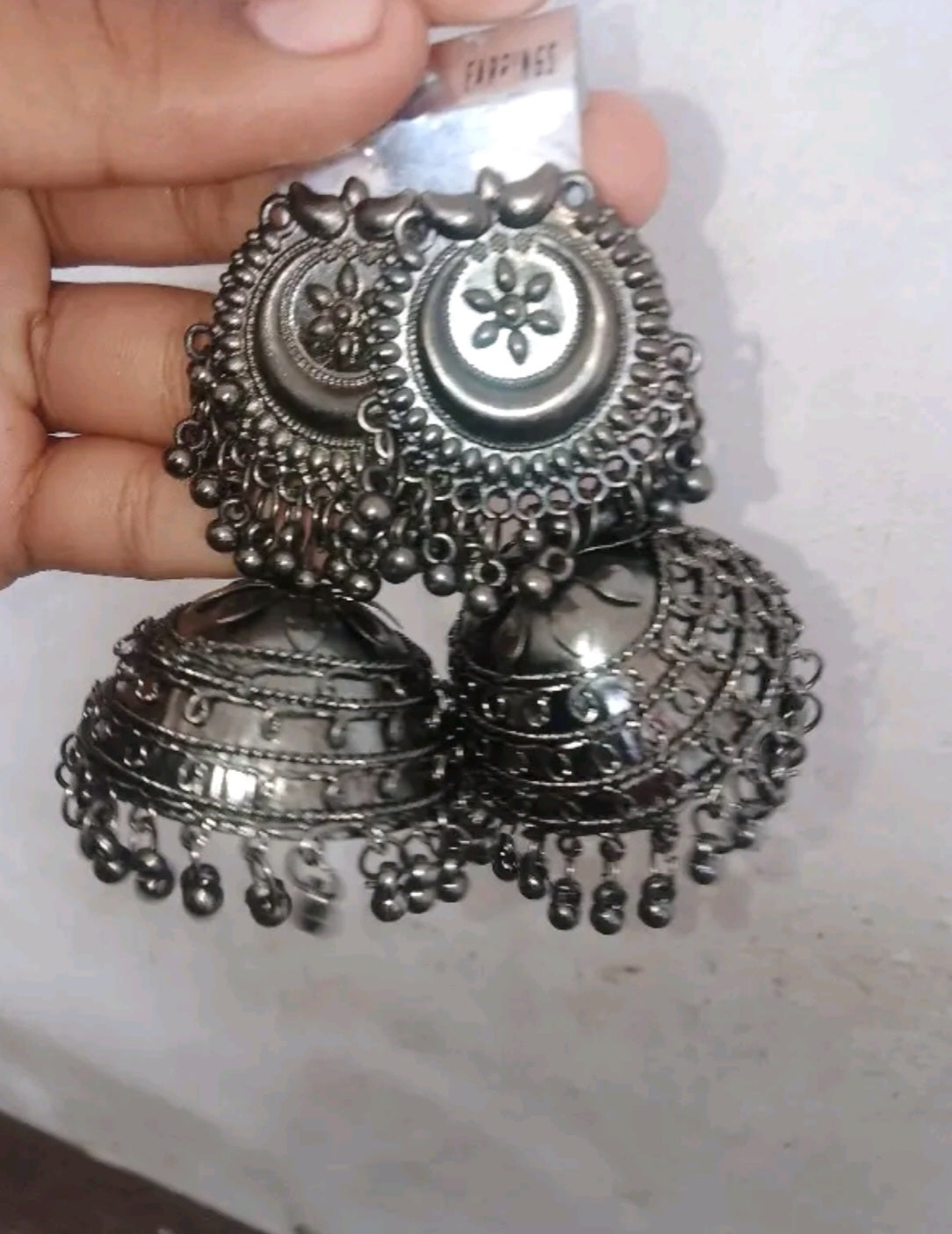 Oxidised Jhumkas With Articial Beads