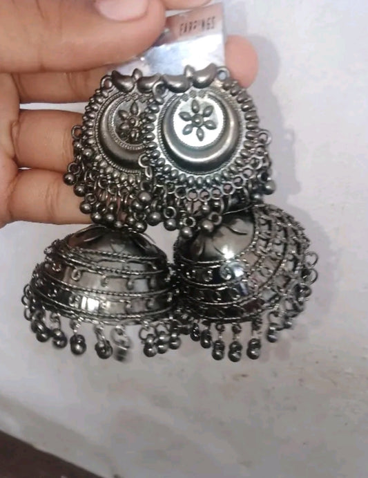 Oxidised Jhumkas With Articial Beads