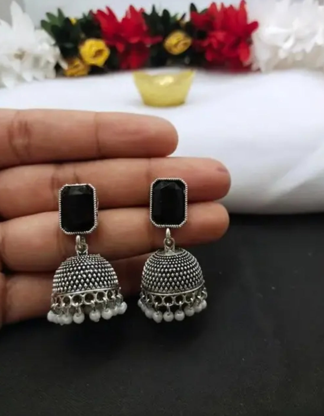 Colorful Oxidised Jhumkas With Articial Stones