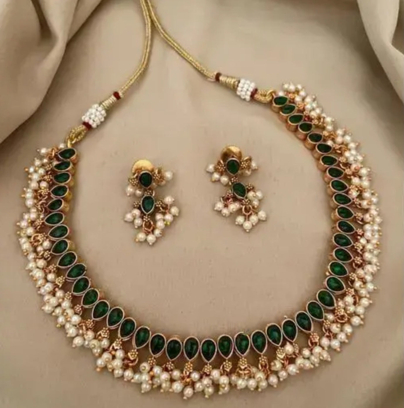 Beautiful Necklace With Kempu Work