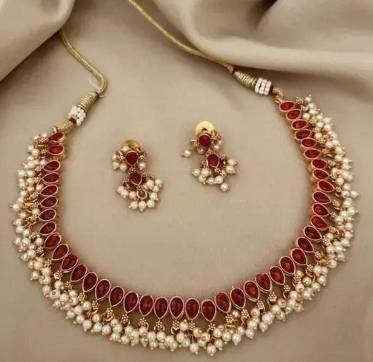 Beautiful Necklace With Kempu Work