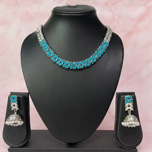 Rhodium Plated Necklace Set With Jhumki