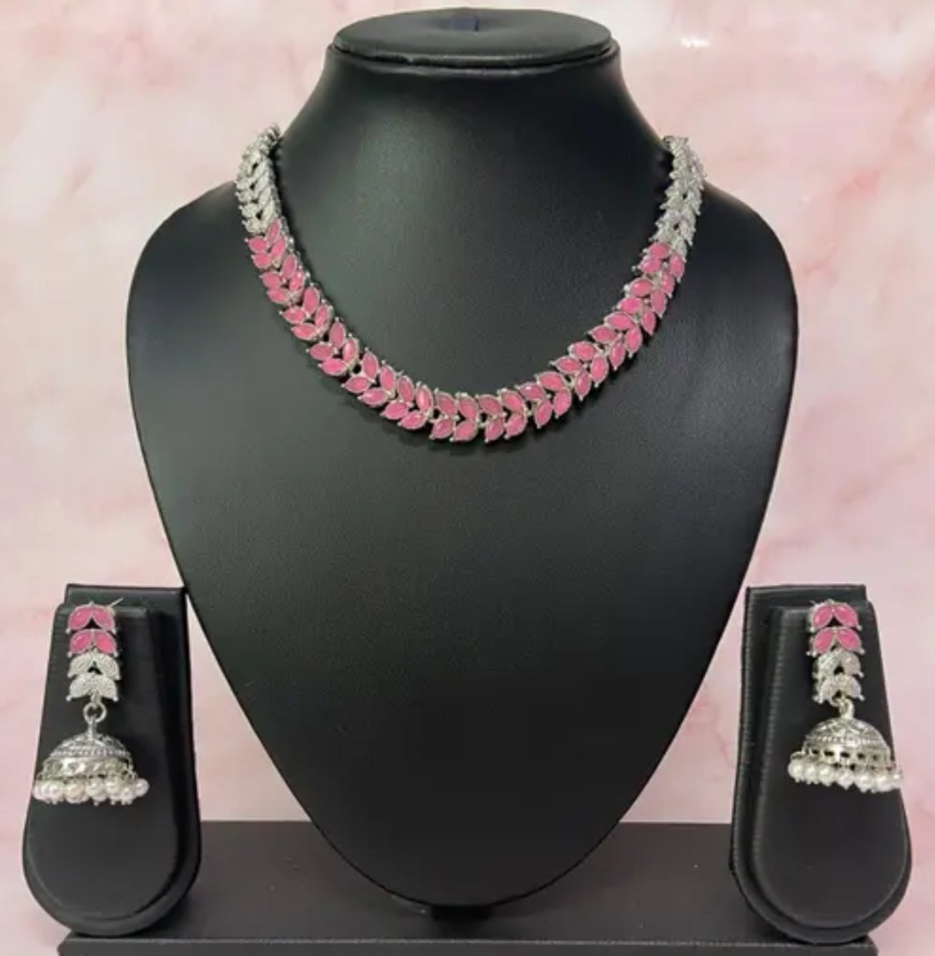 Rhodium Plated Necklace Set With Jhumki