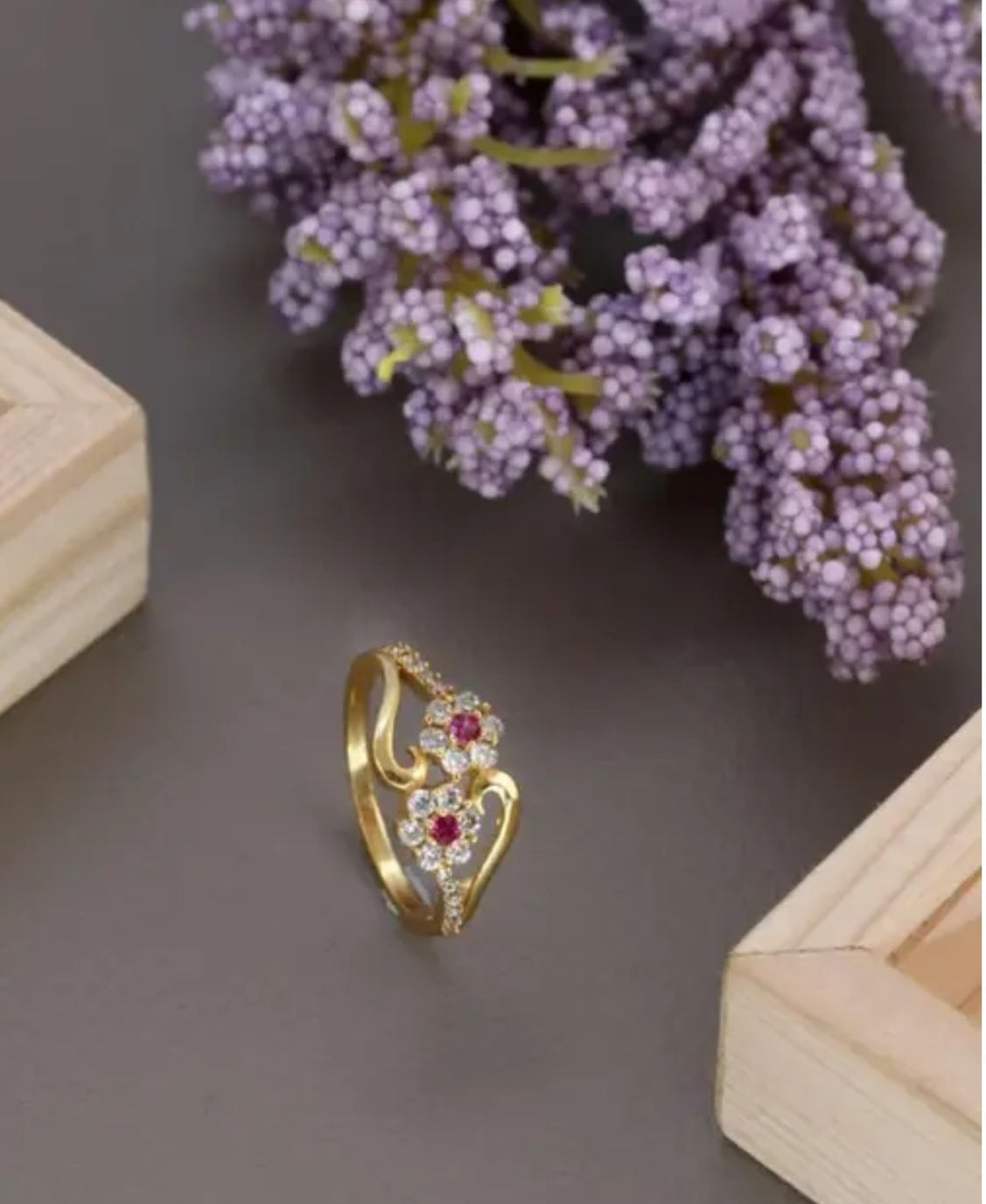 Twin Flower Ring With Diamonds