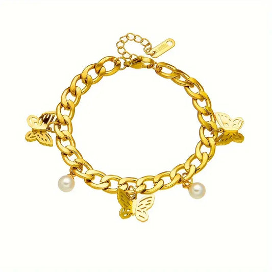 STAINLESS STEEL BRACELET WITH BUTTERFLY CHARMS