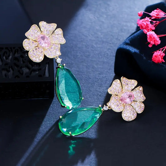 PINK FLOWER DANGLE EARRINGS