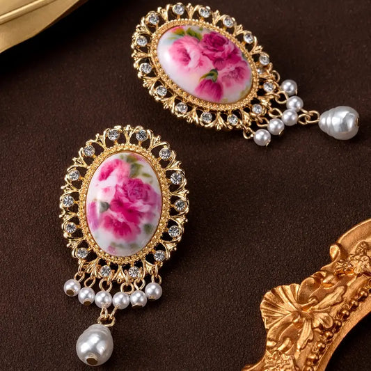 VINTAGE FLORAL PINK EARRINGS