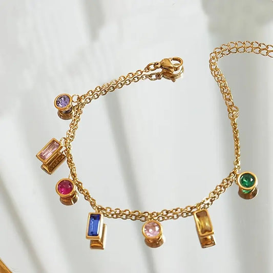 STAINLESS STEEL BRACELET WITH SYNTHETIC ZIRCONE PENDANTS