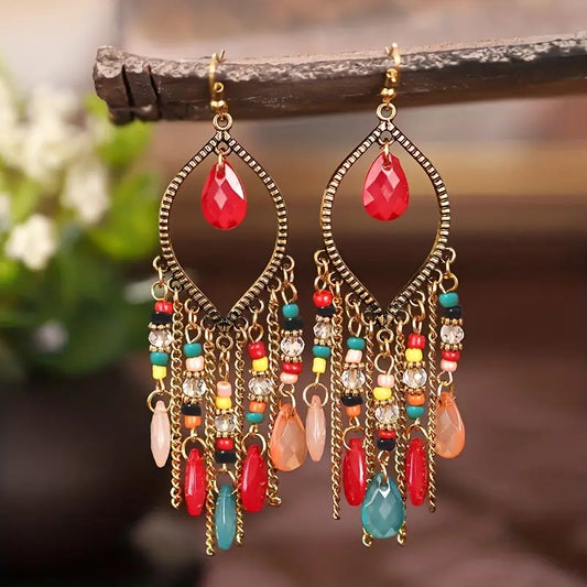 CRYSTAL BEADED TASSEL EARRINGS