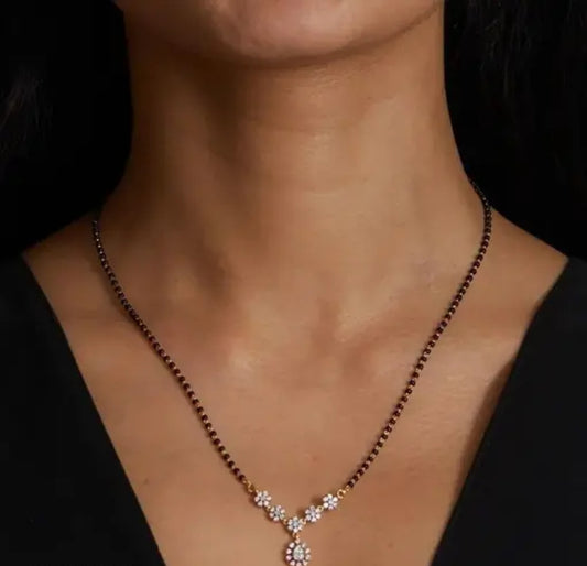 GOLD PLATED MANGALSUTRA WITH FLOWER PATTERN