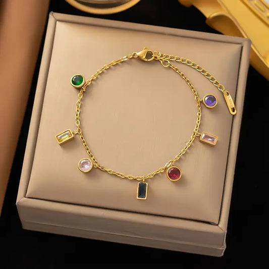 STAINLESS STEEL BRACELET WITH SYNTHETIC ZIRCONE PENDANTS
