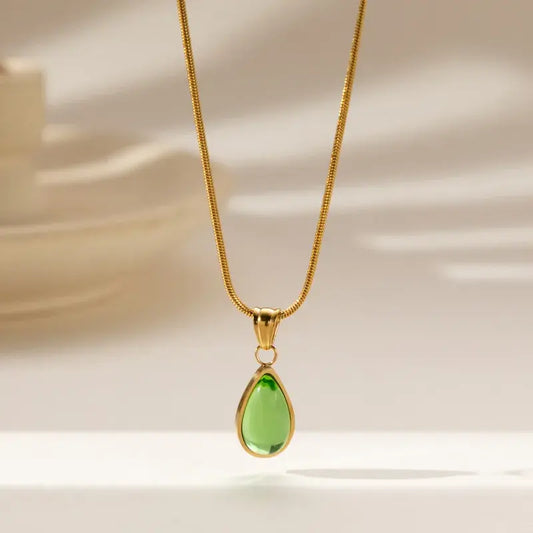 TEARDROP MOON EYE GREEN PENDANT NECKLACE