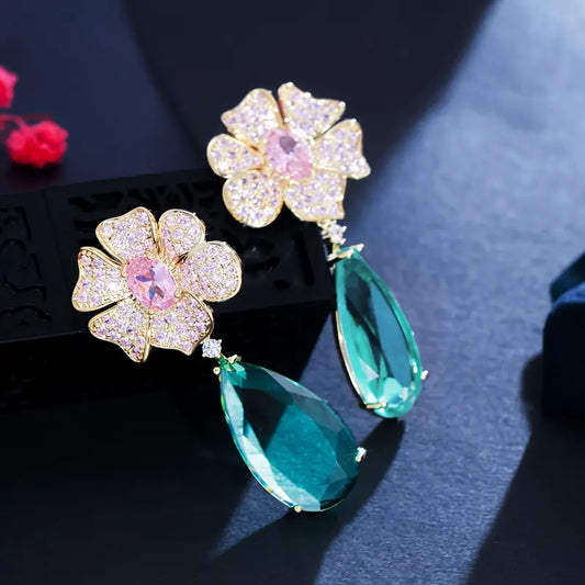PINK FLOWER DANGLE EARRINGS