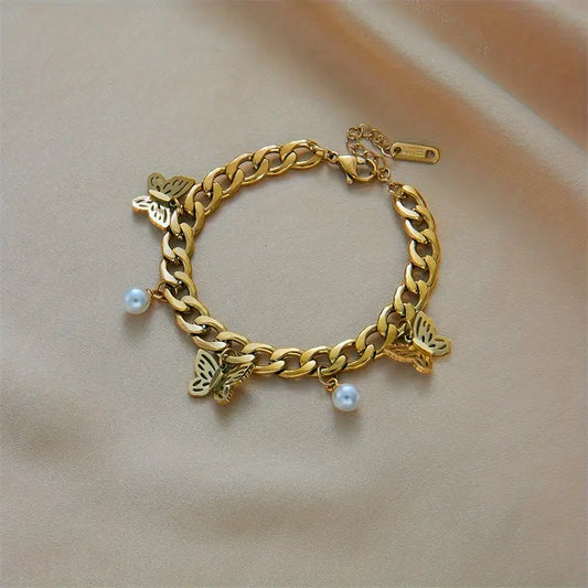STAINLESS STEEL BRACELET WITH BUTTERFLY CHARMS