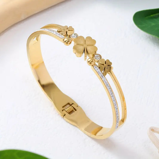 STAINLESS STEEL RHINESTONE INLAY BRACELET