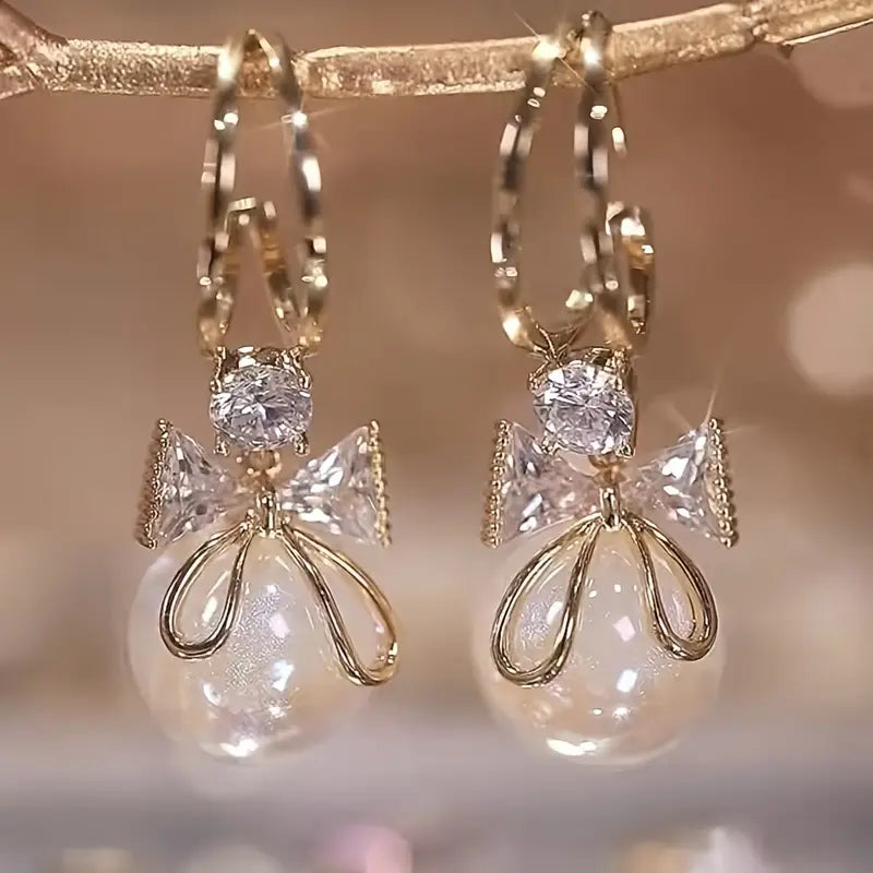 FAUX PEARL EARRINGS WITH BOW