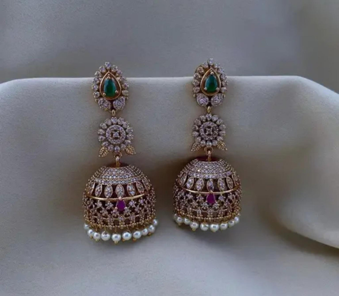 Ruby, Emerald & Diamond jhumkas